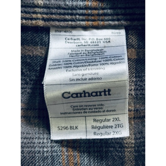 Carhartt S296 BLK Canvas Flannel Lined Snap Shirt Jacket‎ Black  2XL Distressed - Picture 3 of 8